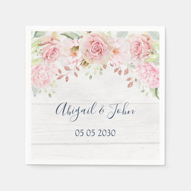 En Papier Serviette de mariage florale rose rustique de prin (Devant)