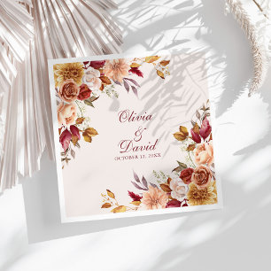 En Papier Serviette de mariage florale taupe Noms personnali