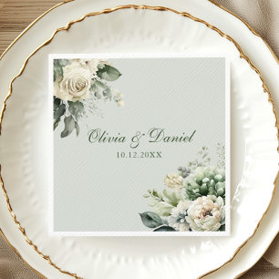En Papier Serviette de mariage florale vert sauge doux