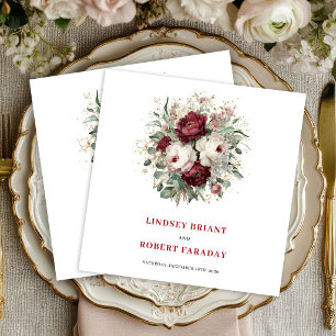 En Papier Serviette de mariage Glam Marsala Floral Eucalyptu