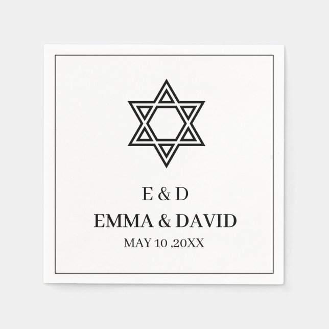 En Papier Serviette de mariage juive minimale Étoile de Davi (Devant)