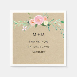 En Papier Serviette de mariage Merci Floral Boho Rustique