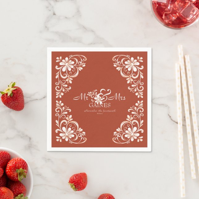 En Papier Serviette de mariage Sunset Rust Shabby Chic Mr &  (En situation)
