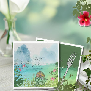 En Papier Serviette de mariage tropicale décor tortue de mer
