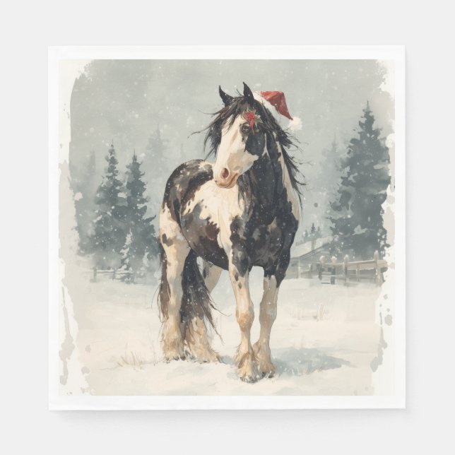 En Papier Serviette de Noël / Beau cheval de peinture  (Devant)