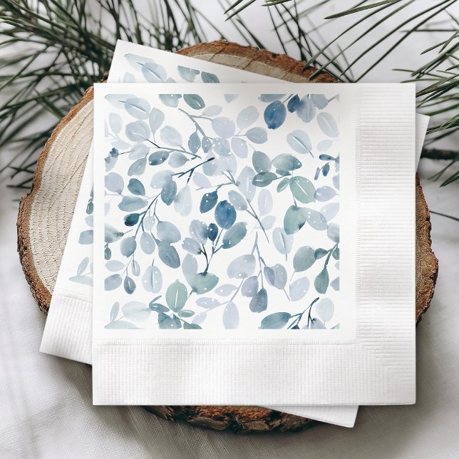 En Papier Serviette de Noël bleu Dusty avec Feuilles d'aquar (Créateur téléchargé)
