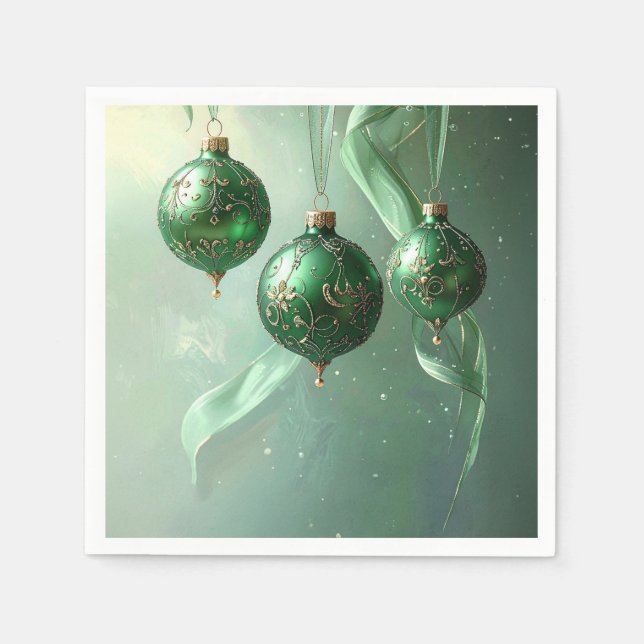 En Papier Serviette de Noël Boule Verte Fêtes (Devant)