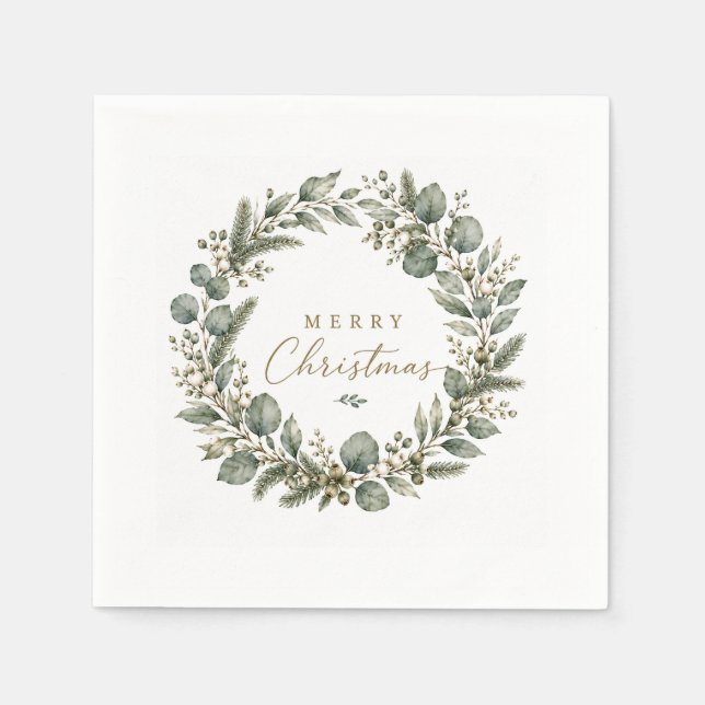 En Papier Serviette de Noël élégante botanique Eucalyptus  (Devant)