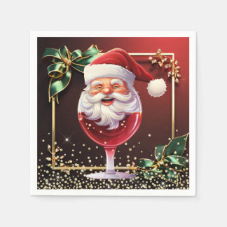 En Papier Serviette de Noël Luxueuse Verre à Vin Jolly Santa