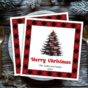 En Papier Serviette de Noël personnalisée à carreaux rouges
