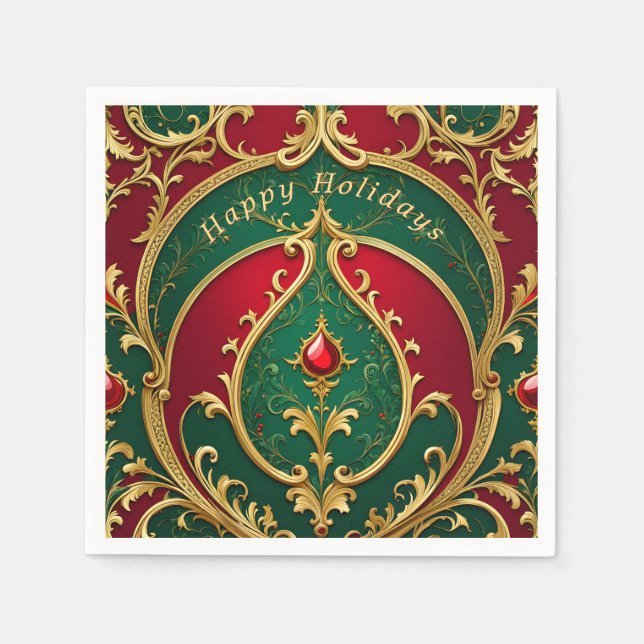En Papier Serviette de Noël Rouge Vert Or (Devant)
