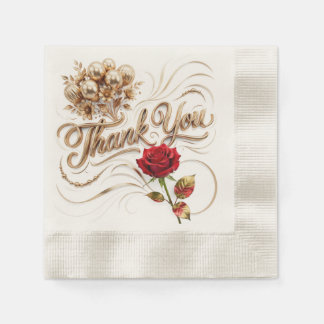 En Papier Serviette de remerciement florale dorée avec rose
