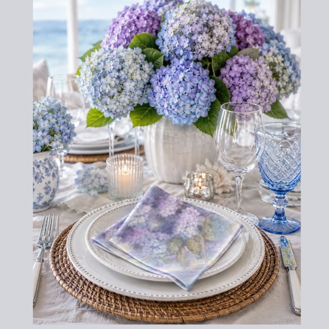 En Papier Serviette de table aquarelle Lilas Hydrangea (hydrangea-napkins-nantucket-table-decor-media-image)