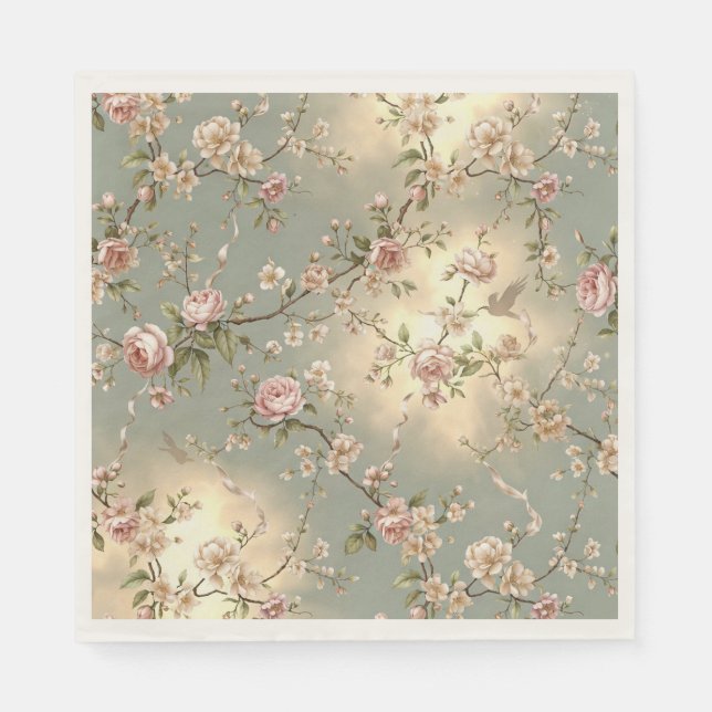 En Papier Serviette de table florale LoveBird pour déjeuner (Devant)