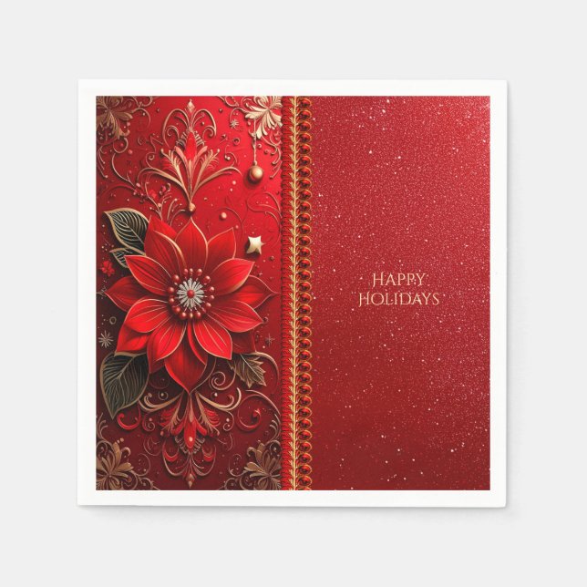 En Papier Serviette de vacances à fleurs rouges (Devant)