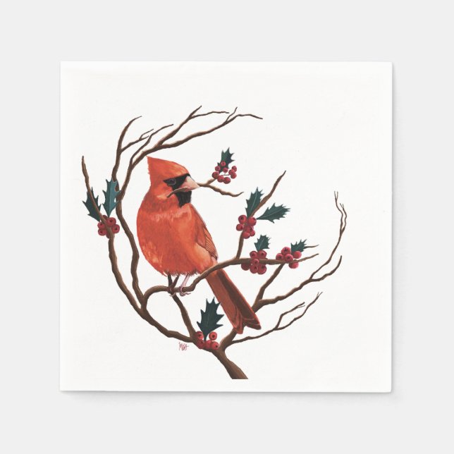 En Papier Serviette de vacances pour cardinal mâle (Devant)