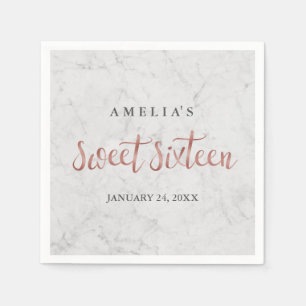 En Papier Serviette Faux Rose Gold Marbre Sweet Seize