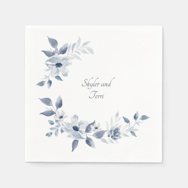 En Papier Serviette Fleurie Aquarelle Bleu de Mariage (Devant)