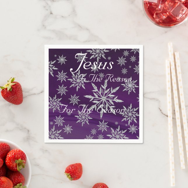 En Papier Serviette Flocon de Neige Violet Jésus est la Rais (En situation)