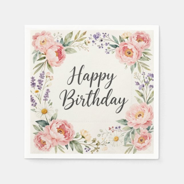 En Papier Serviette Florale Joyeux Anniversaire | Fête de Pr (Devant)