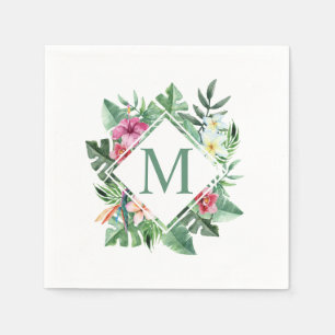 En Papier Serviette florale tropicale du monogramme   de