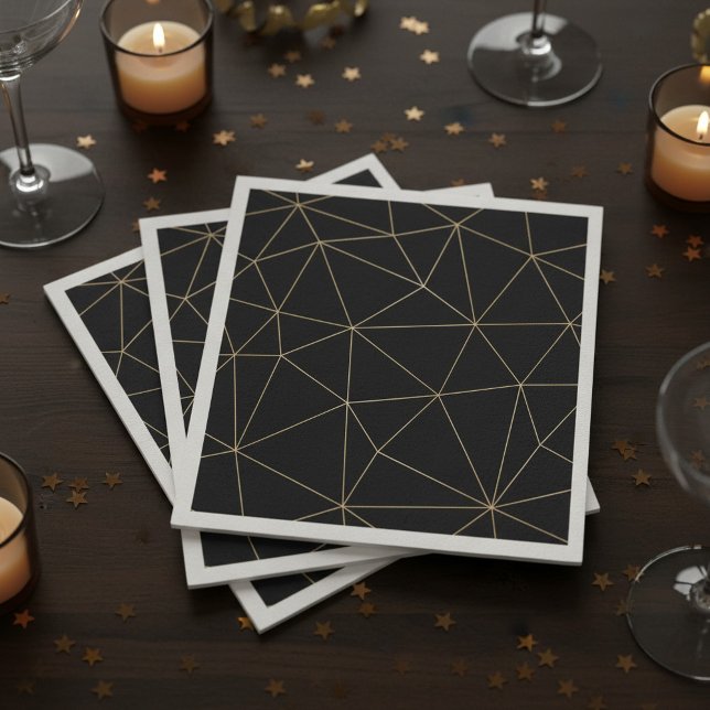 En Papier Serviette géométrique noire et or moderne (Modern black and gold geometric napkin.)