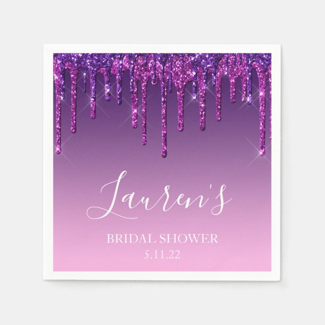 En Papier Serviette - Lavage de mariée scintillant violet et (Devant)