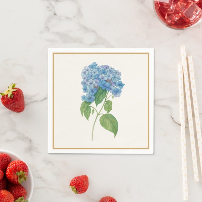 En Papier Serviette Luxe Bleue Hydrangea — Élégante Botaniqu (En situation)