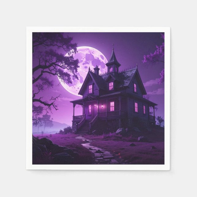 En Papier Serviette Maison au Clair de Lune Hantée (Devant)