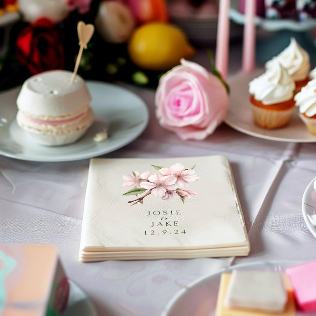En Papier Serviette mariage de fleurs de cerisier rose doux (Pink cherry blossom flower wedding napkin)