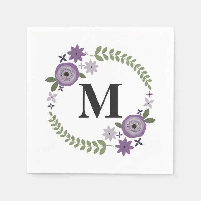 En Papier Serviette Mariage de monogramme de couronne de fle (Devant)