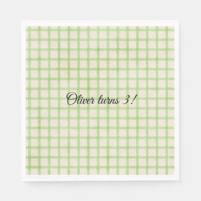 En Papier Serviette personnalisée avec motif gingham vert (Devant)