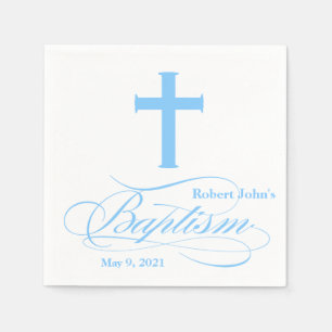 En Papier Serviette personnalisée par baptême croisé bleu