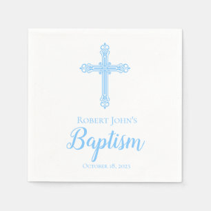 En Papier Serviette personnalisée par baptême croisé bleu