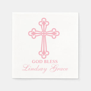 En Papier Serviette personnalisée par baptême croisé rose