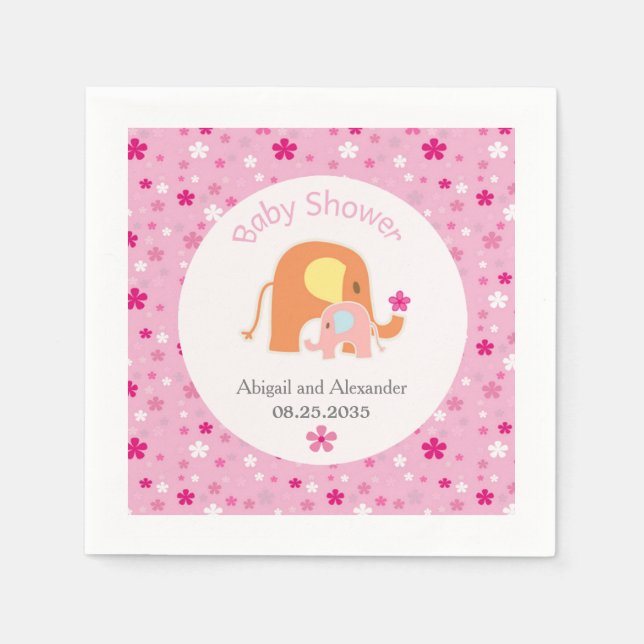 En Papier Serviette pour Baby Shower Maman et Éléphant Rose (Devant)