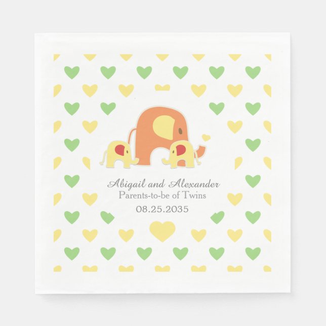 En Papier Serviette pour Baby Shower Thème Éléphant Jumeaux (Devant)