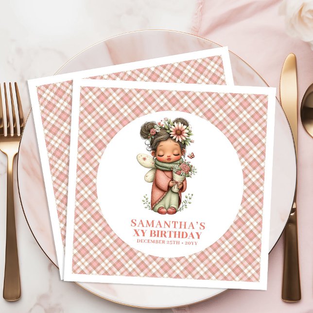 En Papier Serviette pour fête d'anniversaire de 6 ans de la  (Fantasy Cute Fairy Blush 6th Birthday Party Napkins)
