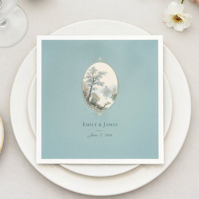 En Papier Serviette pour invitation de mariage bleu poussiér (Créateur téléchargé)