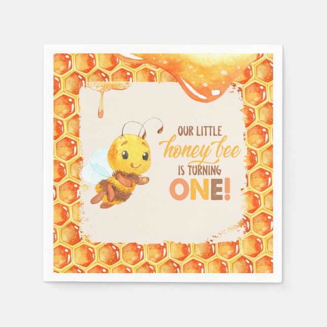 En Papier Serviette Premier Anniversaire Abeille (Devant)