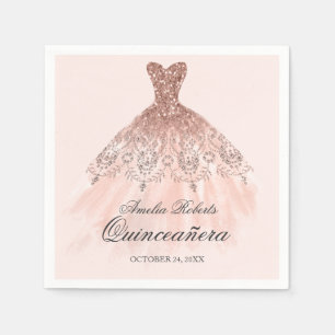 En Papier Serviette Quinceanera Robe Rose Gold Pailletée