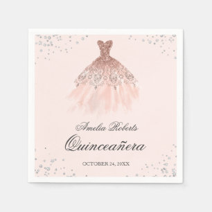 En Papier Serviette Quinceanera Rose Gold Sparkle Dress