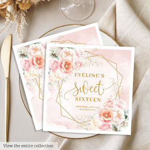 En Papier Serviette Rose Pâle Doré Paonies Sweet Sixteen Élé