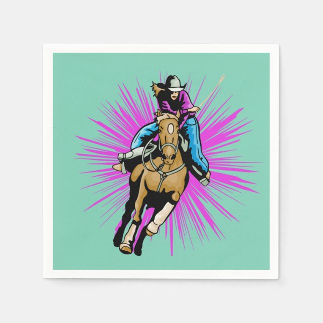 En Papier Serviette Western Party Cowgirl sur cheval (Devant)