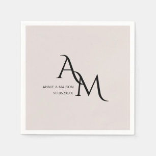 En Papier Simple Élégant Monogramme Serviette de Mariage Tau