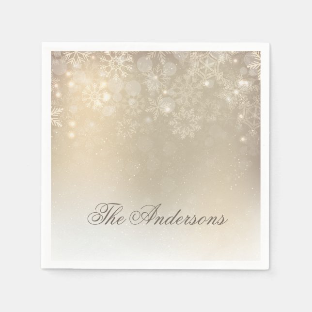 En Papier Snowflakes Gold Personnalisé Vacances | Serviette  (Devant)