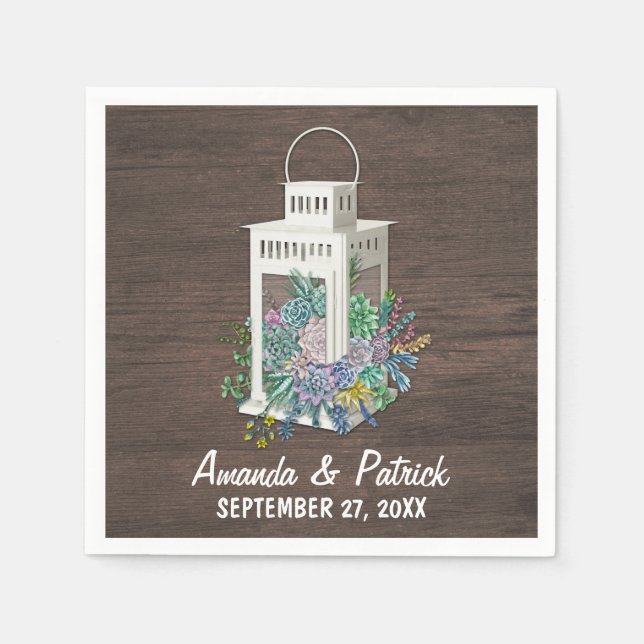 En Papier Succulent Pays Rustique Lanterne Mariage serviette (Devant)