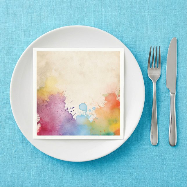 En Papier Taches de peinture vive sur serviette (Bright paint splashes napkin.)