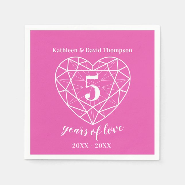 En Papier Tourmaline rose anniversaire 5 ans amour serviette (Devant)