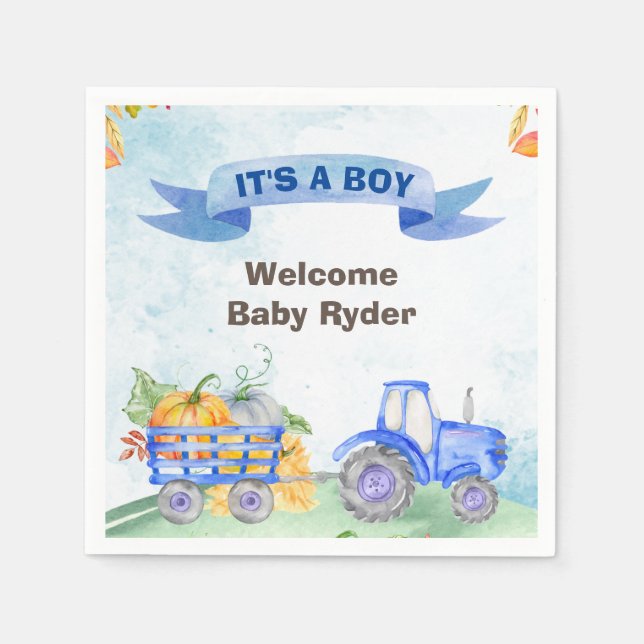 En Papier tracteur chute citrouille aquarelle bleu serviette (Devant)